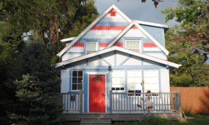 Red, white and blue painted house