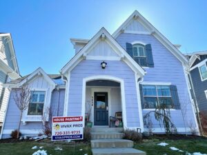 Colorado home gets baby blue-purplish paint with white trim Vivax Pros House Painters